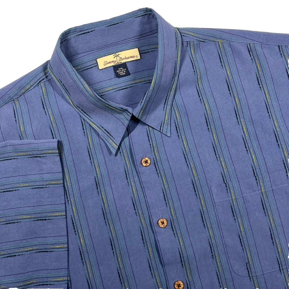Tommy‎ Bahama Relax Silk Shirt Men's 2XL Multi Striped Beach Resort Preppy Blue